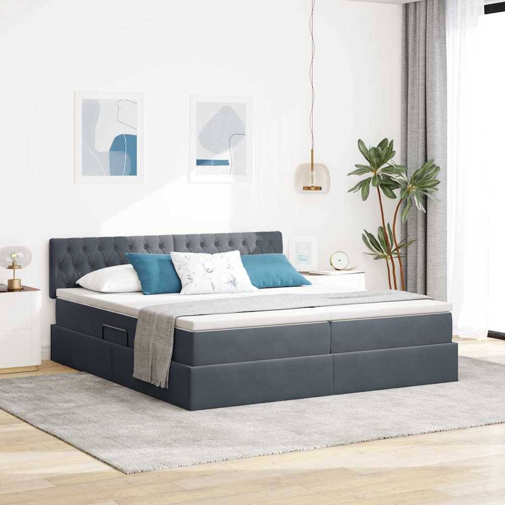 vidaXL Aufbewahrungsbett mit Matratze Dunkelgrau 90 x 200 cm