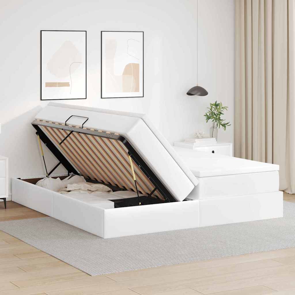 vidaXL Aufbewahrungsbett mit Matratze Weiß 200 x 200 cm Kunstleder