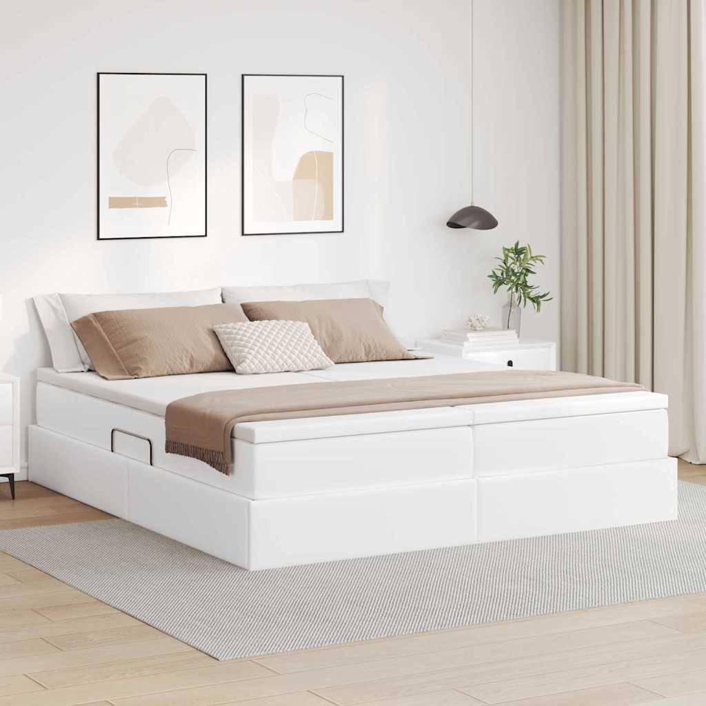 vidaXL Aufbewahrungsbett mit Matratze Weiß 200 x 200 cm Kunstleder