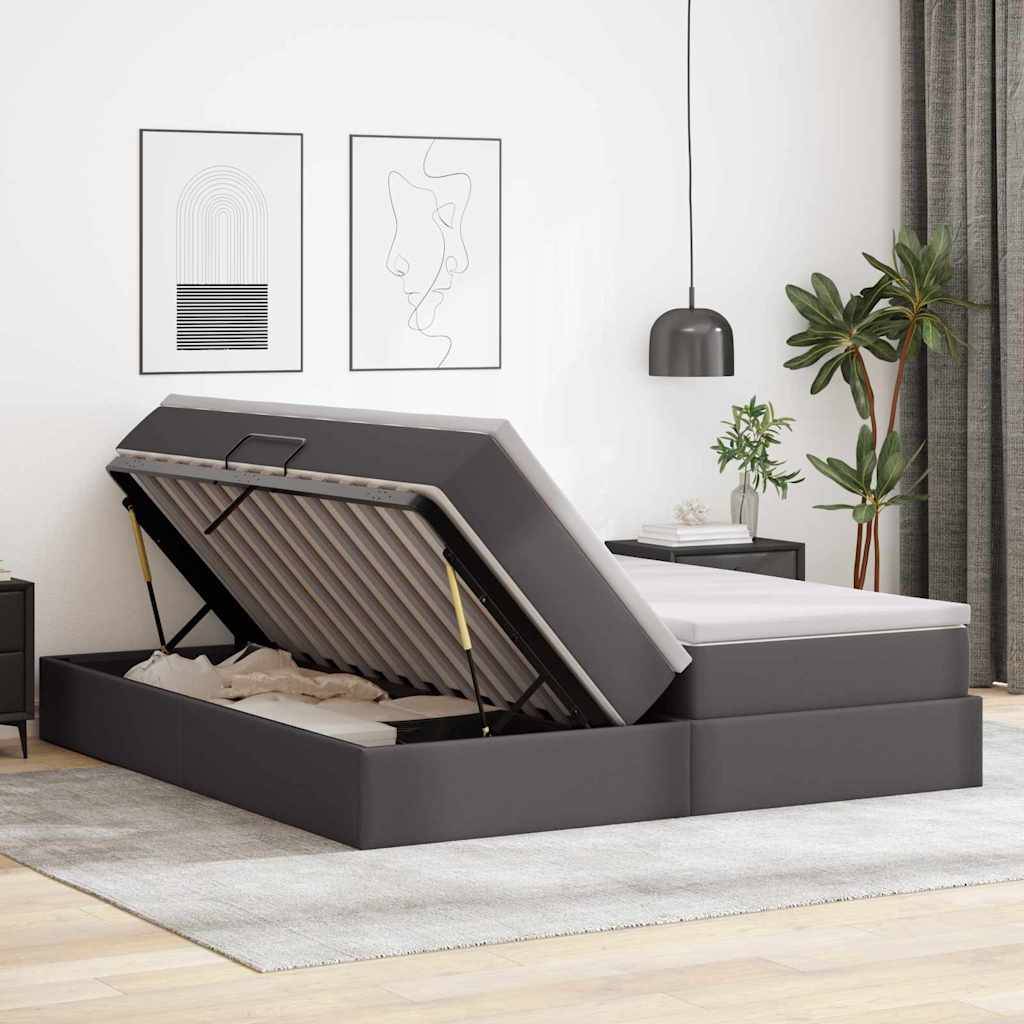 vidaXL Aufbewahrungsbett mit Matratze Grau 200 x 200 cm Kunstleder