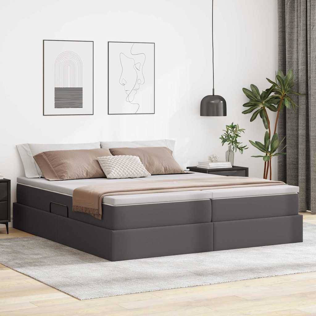 vidaXL Aufbewahrungsbett mit Matratze Grau 200 x 200 cm Kunstleder
