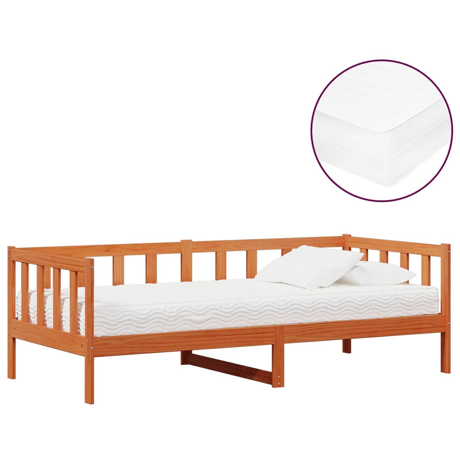 vidaXL Tag-Bett mit Matratze Wachsbraun und Weiß 90 x 200 cm