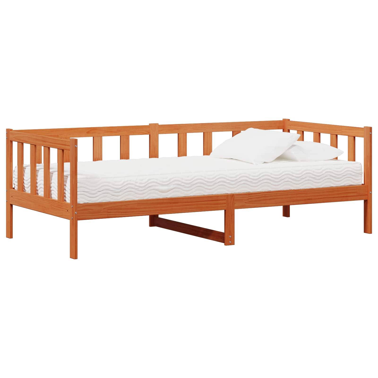 vidaXL Tag-Bett mit Matratze Wachsbraun und Weiß 90 x 200 cm