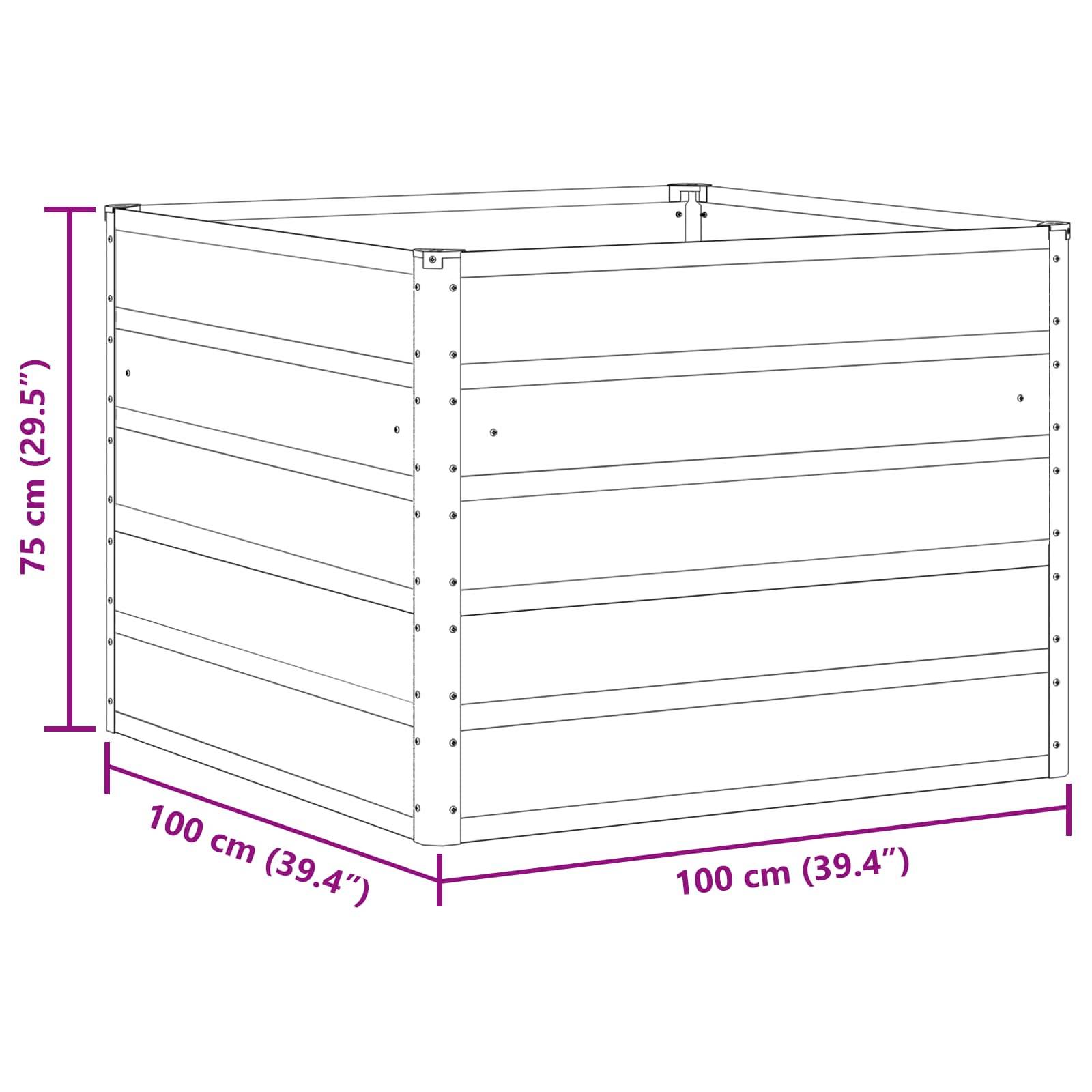vidaXL Pflanzkübel Hellgrau 100 x 100 x 75 cm Stahl