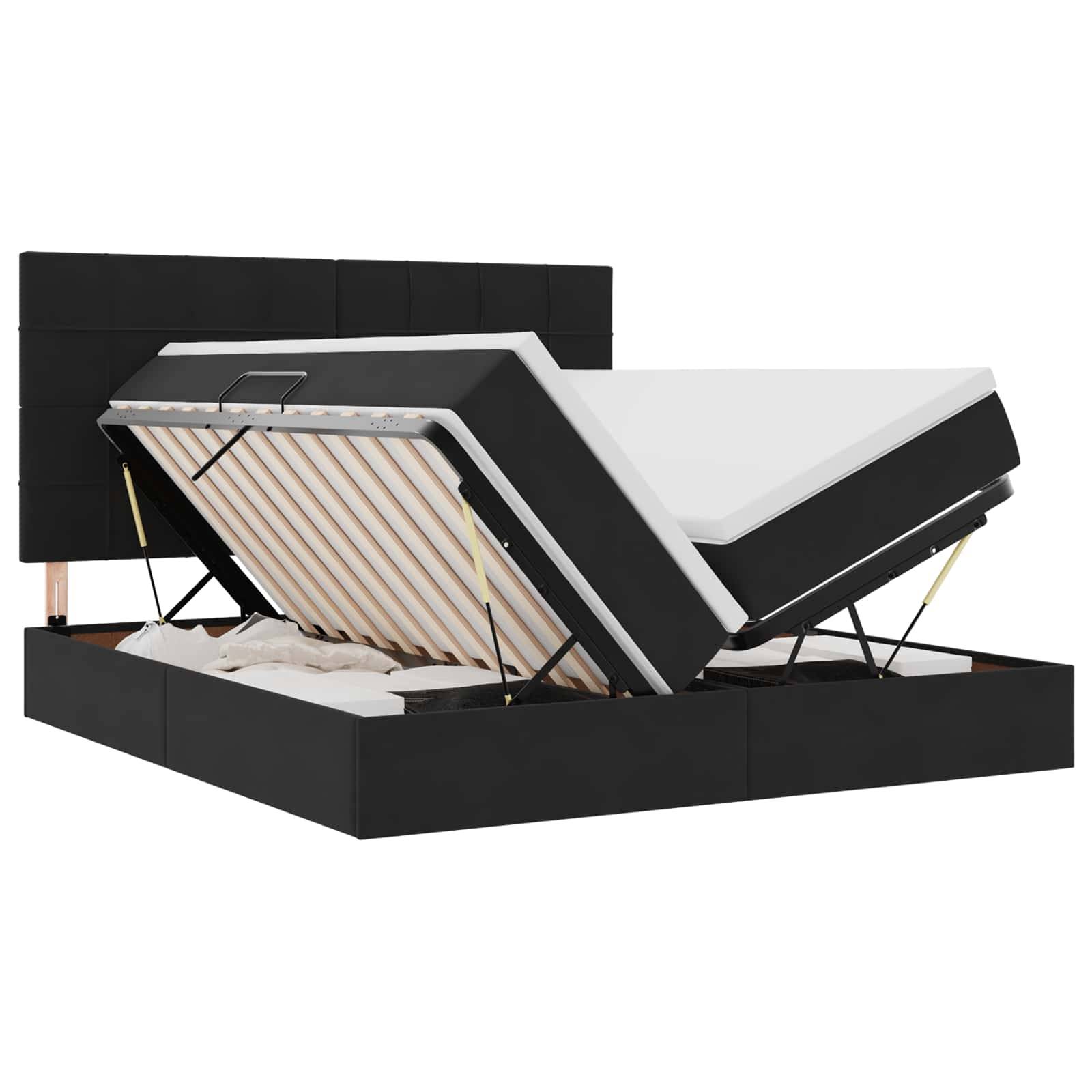 vidaXL LED-Speicherbett mit Matratze Schwarz 200 x 200 cm Samt
