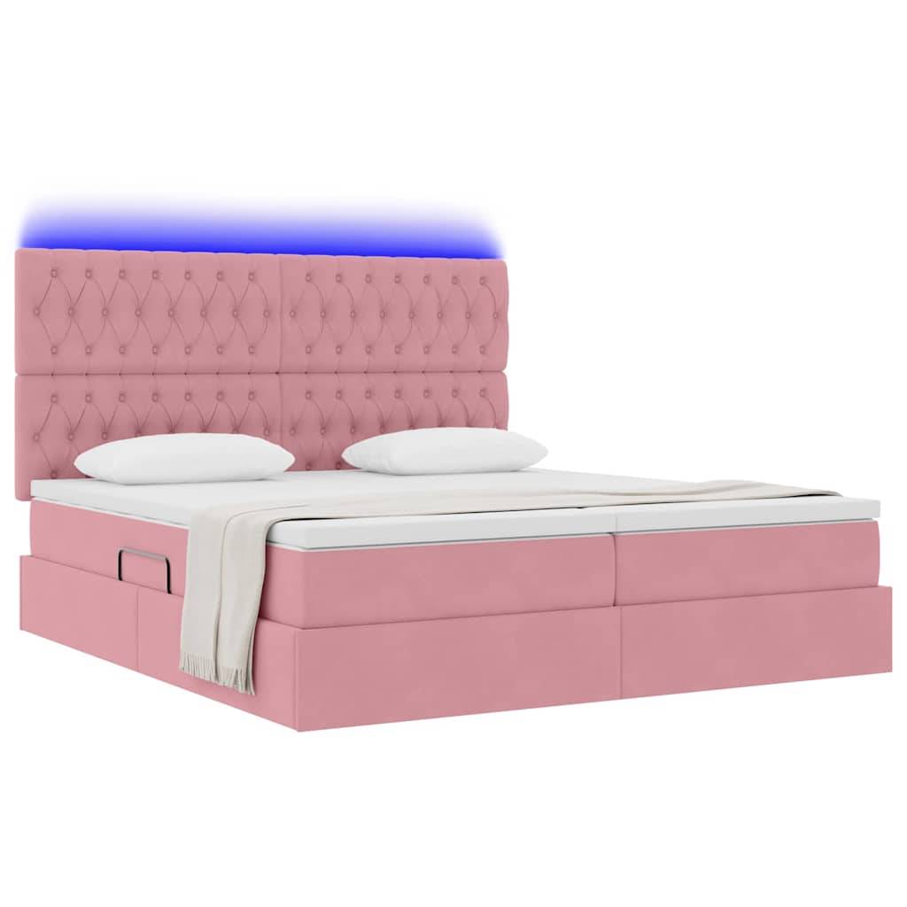 vidaXL LED-Speicherbett mit Matratze Rosa 200 x 200 cm Samt