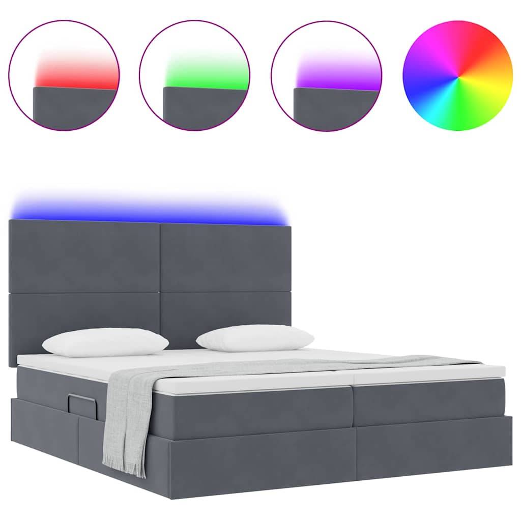 vidaXL Bett mit LED-Lichtleisten Dunkelgrau 200 x 200 cm Samt