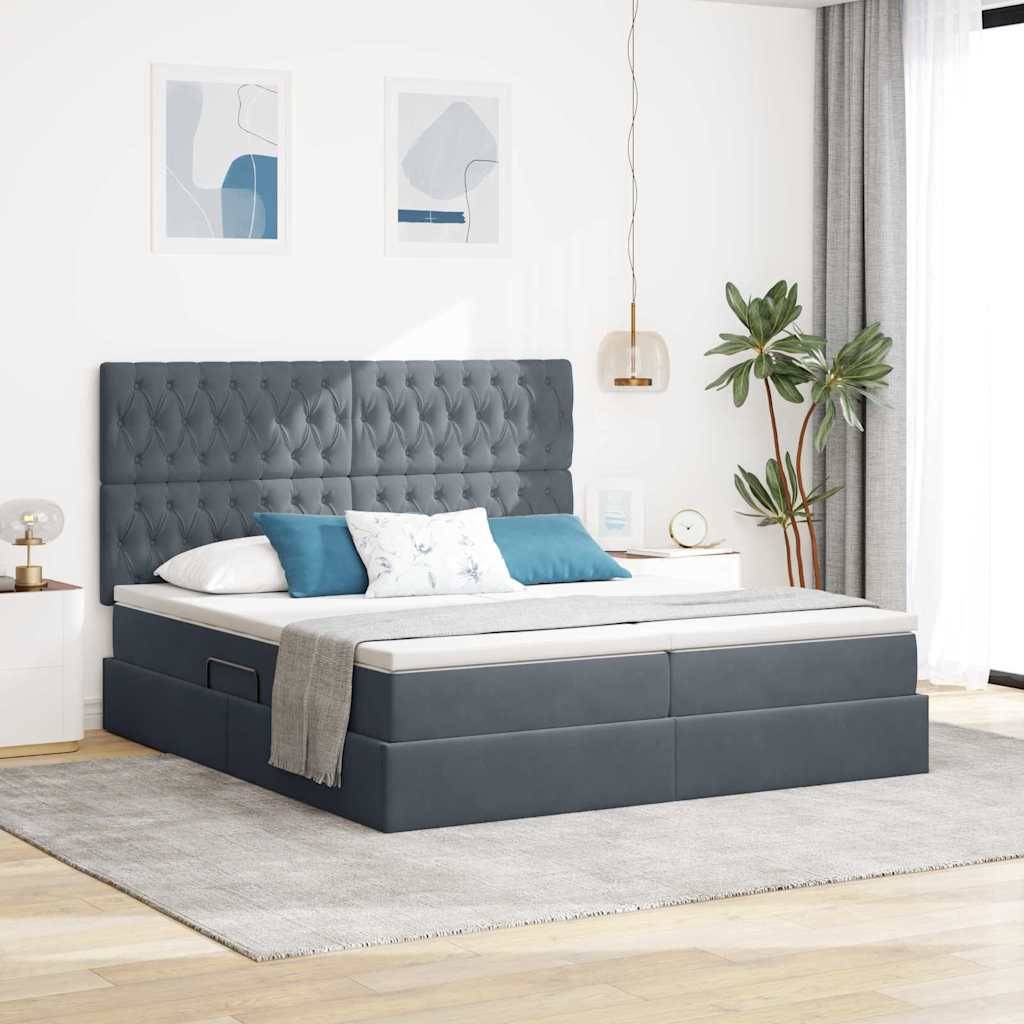 vidaXL LED-Speicherbett mit Matratze Dunkelgrau 200 x 200 cm Samt