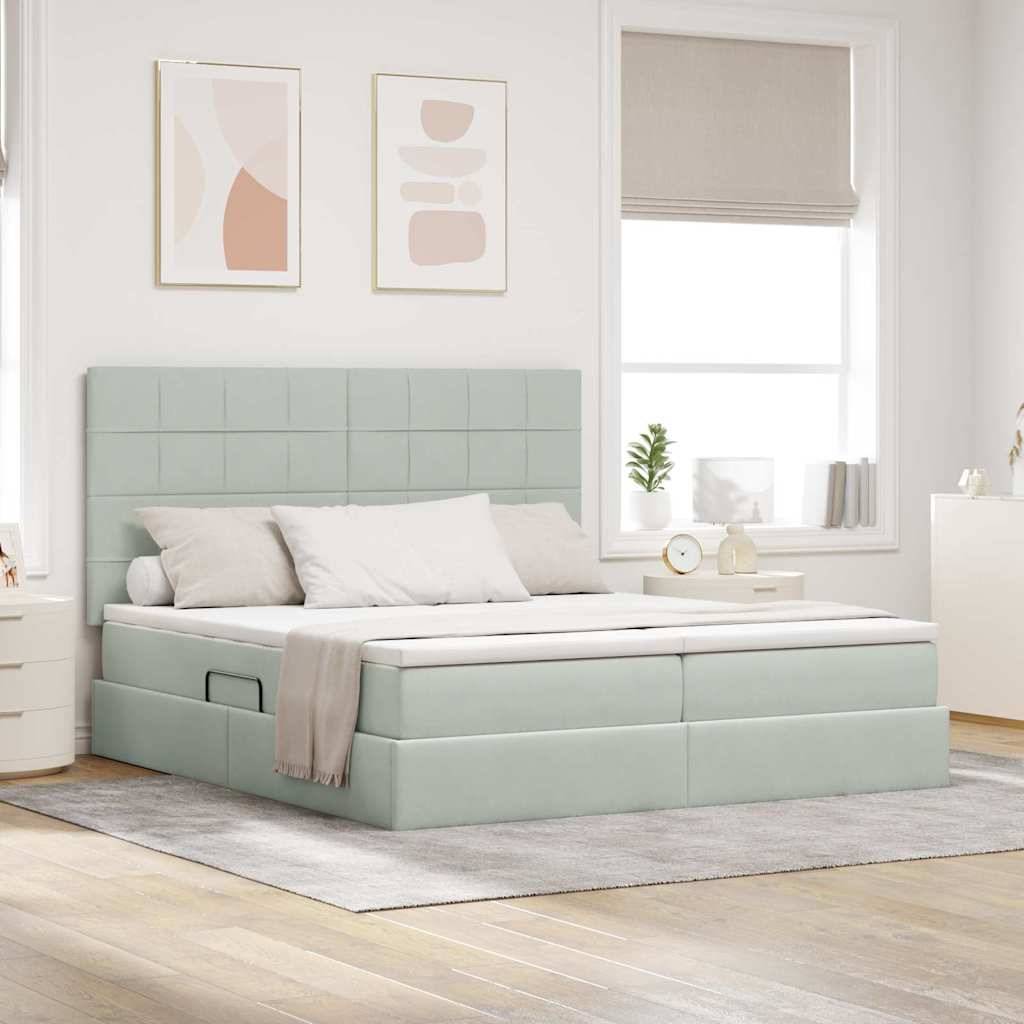 vidaXL Bett mit LED-Lichtleisten Hellgrau 180 x 200 cm Samt