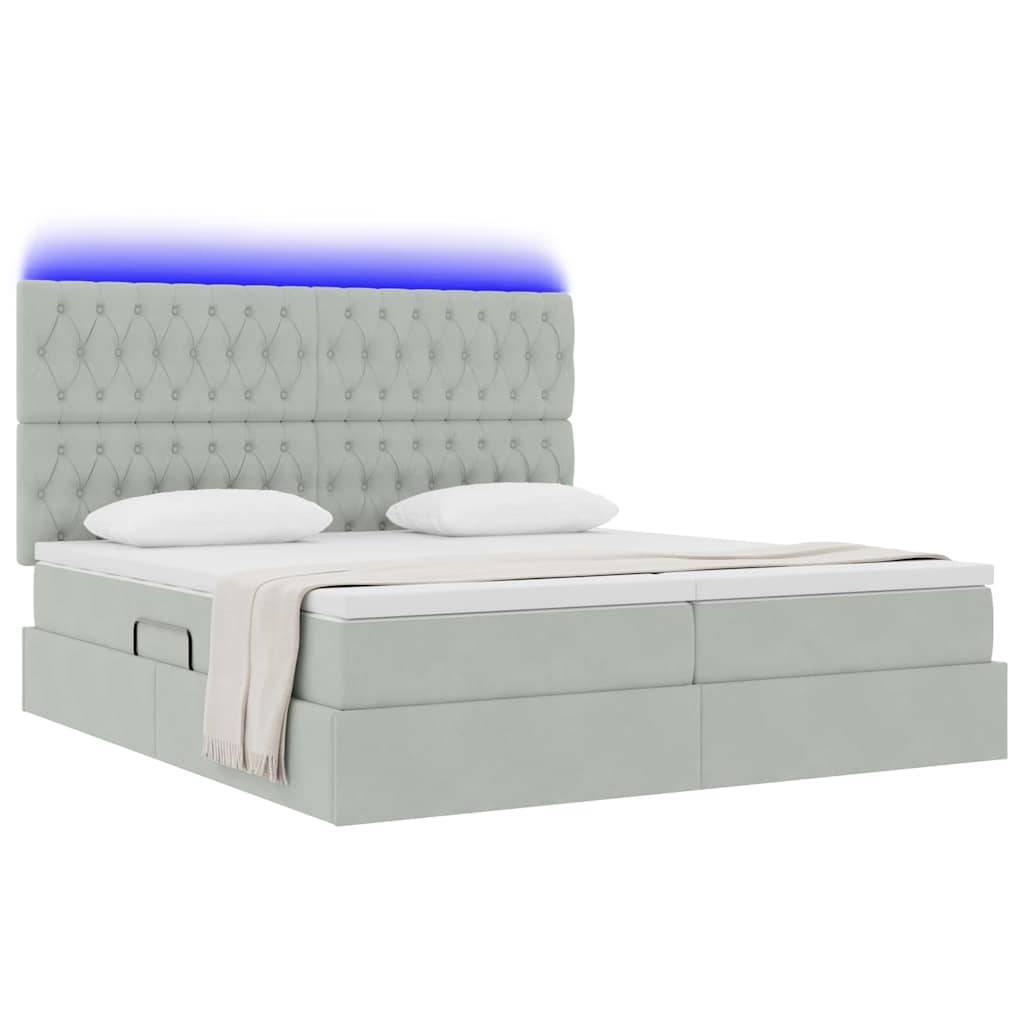 vidaXL LED-Speicherbett mit Matratze Hellgrau 200 x 200 cm Samt