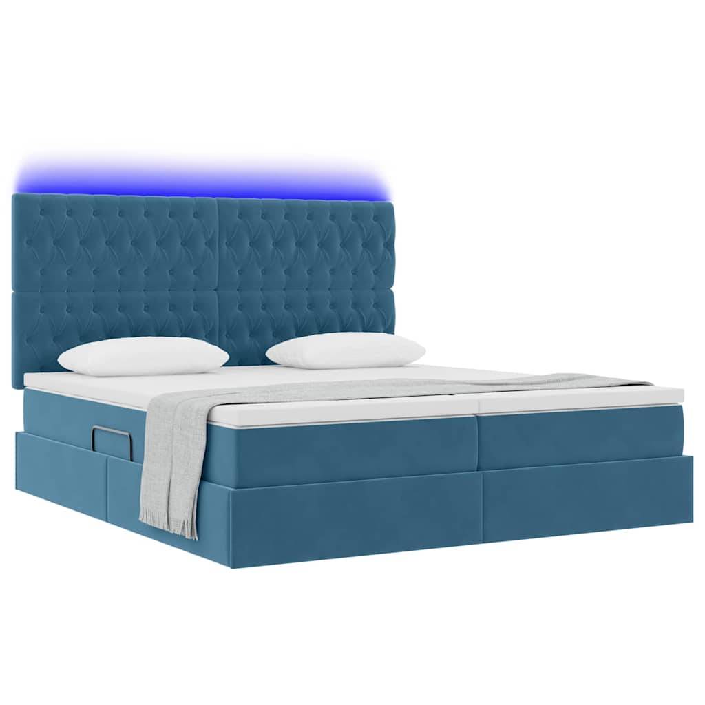 vidaXL LED-Speicherbett mit Matratze Dunkelblau 200 x 200 cm Samt
