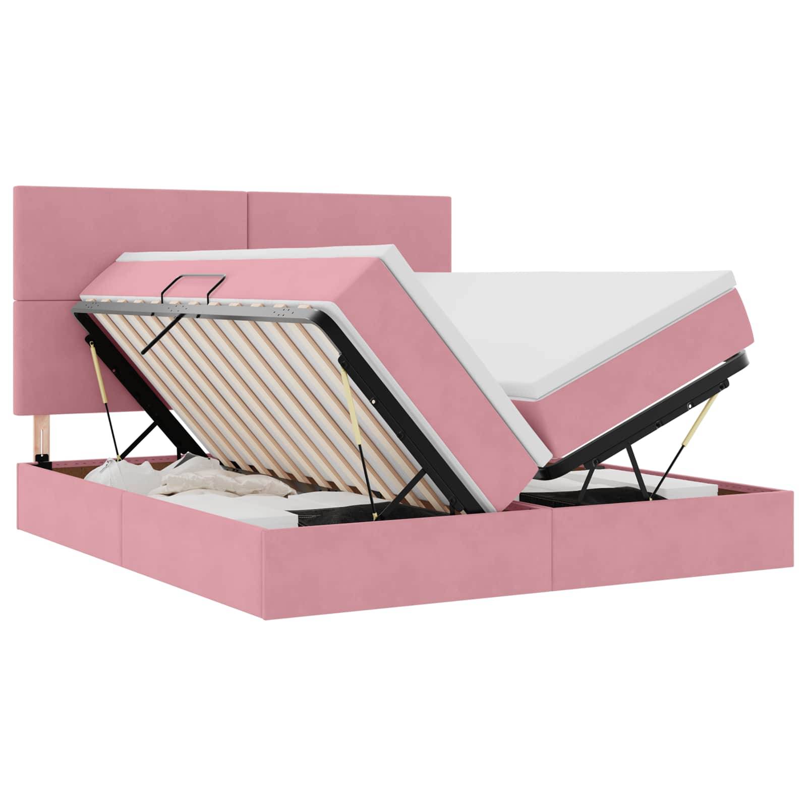 vidaXL LED-Speicherbett mit Matratze Rosa 180 x 200 cm Samt