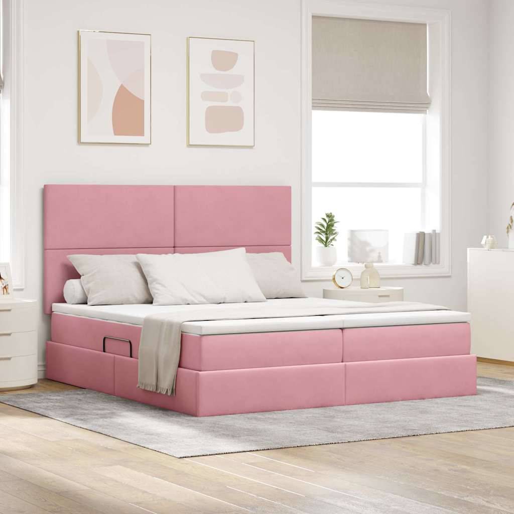 vidaXL LED-Speicherbett mit Matratze Rosa 180 x 200 cm Samt