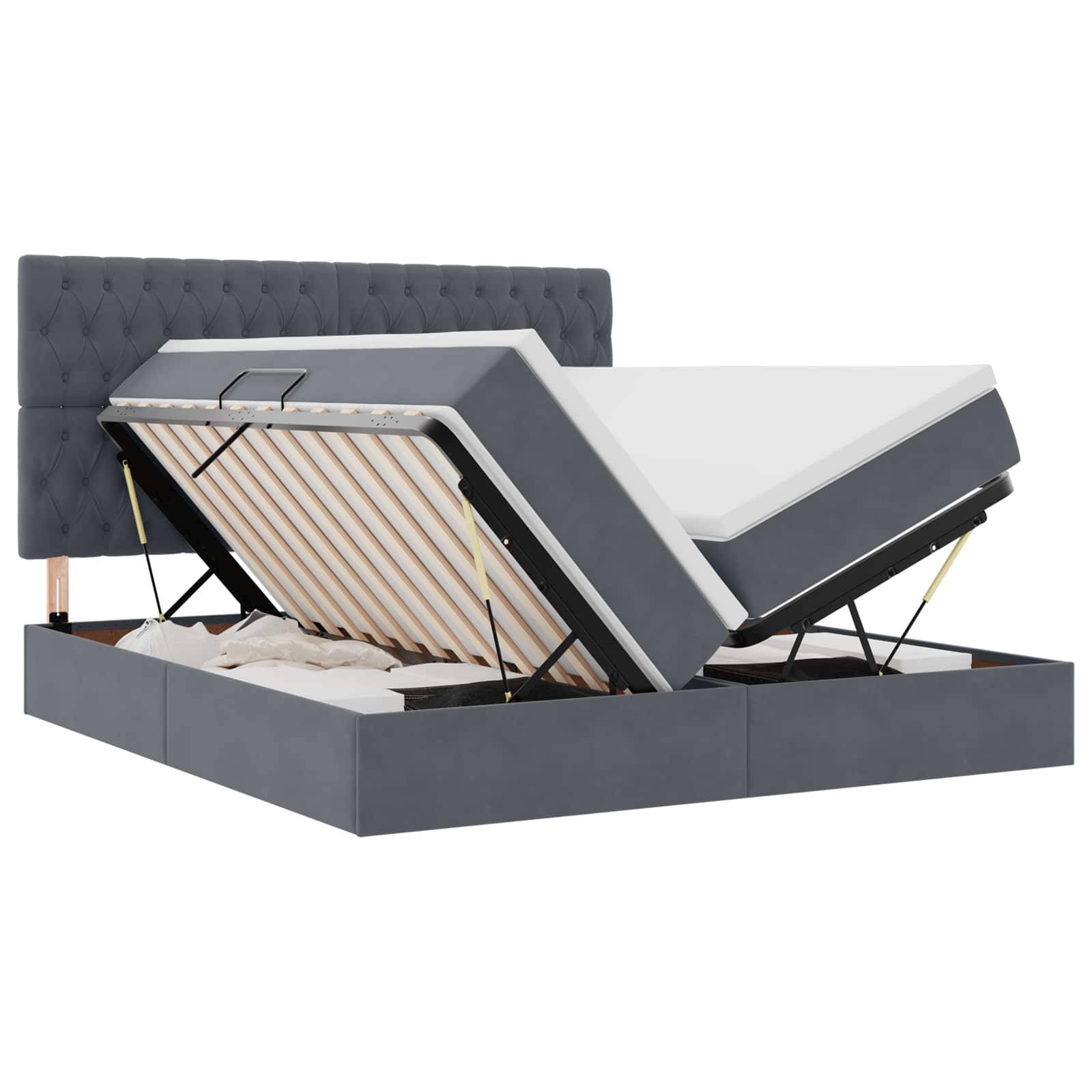 vidaXL LED-Speicherbett mit Matratze Dunkelgrau 200 x 200 cm Samt