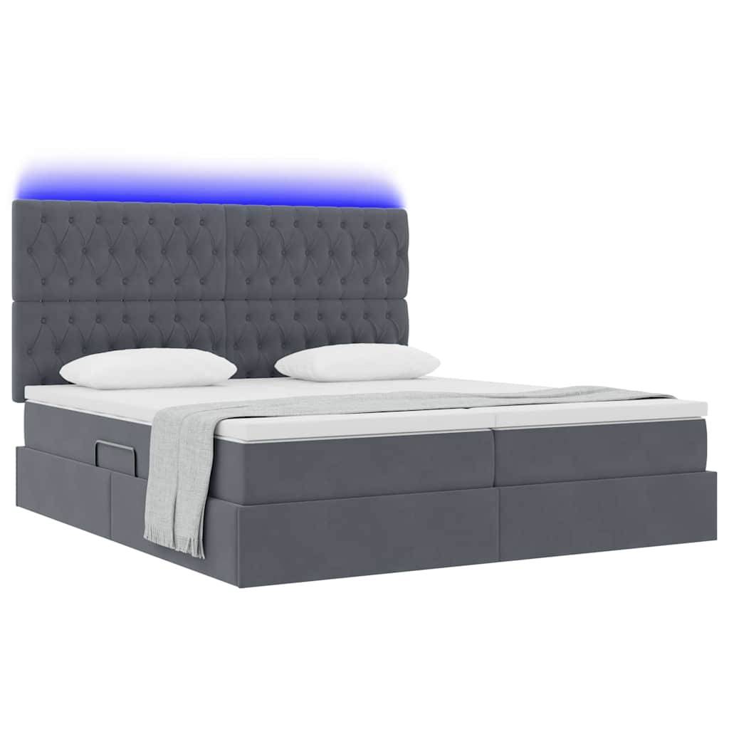 vidaXL LED-Speicherbett mit Matratze Dunkelgrau 200 x 200 cm Samt