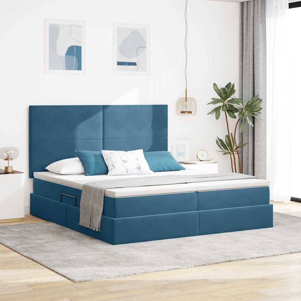 vidaXL Aufbewahrungsbett mit Kopfteil Dunkelblau 200 x 200 cm Samt
