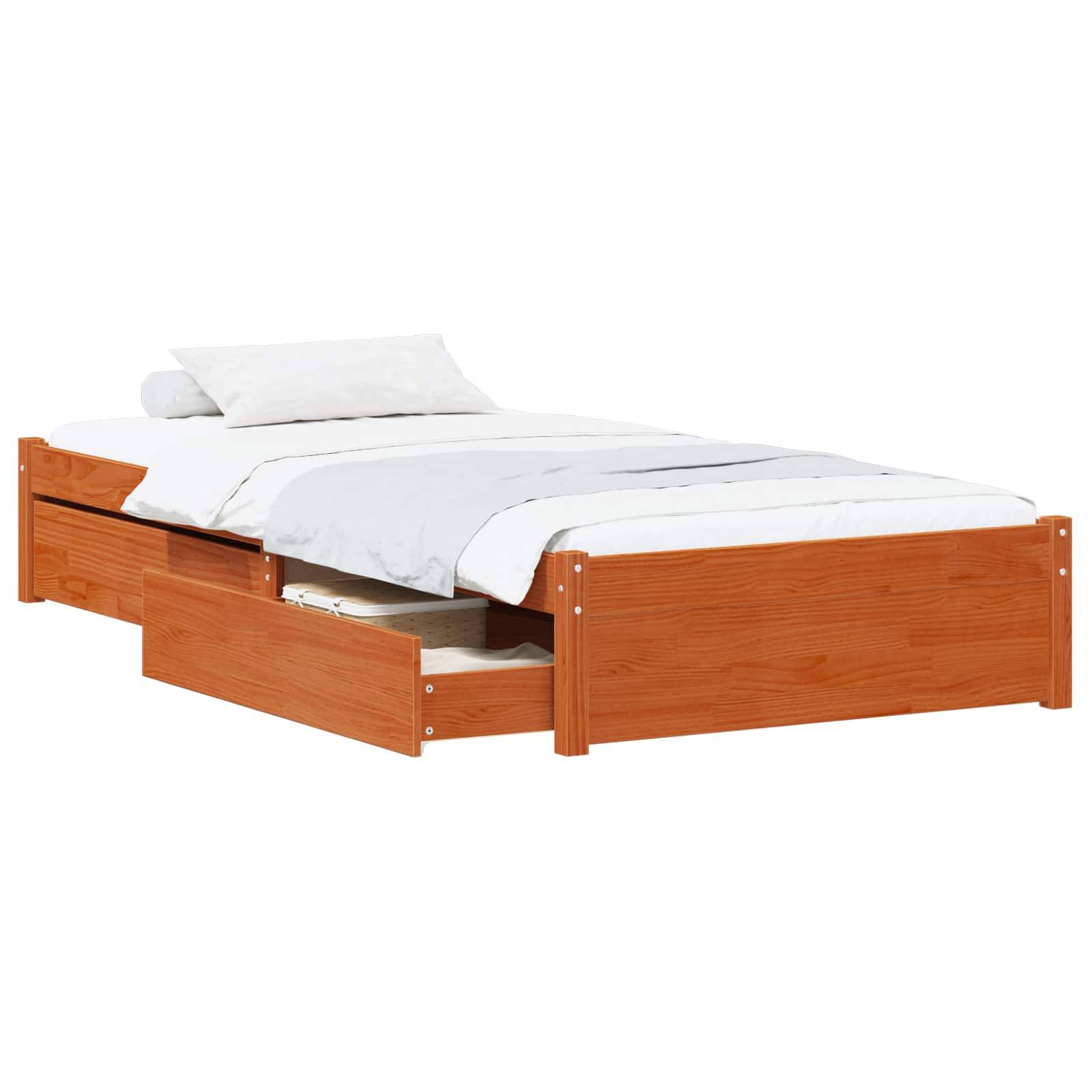 vidaXL Bettrahmen mit Schubladen 3 pcs Wachsbraun Kiefernholz