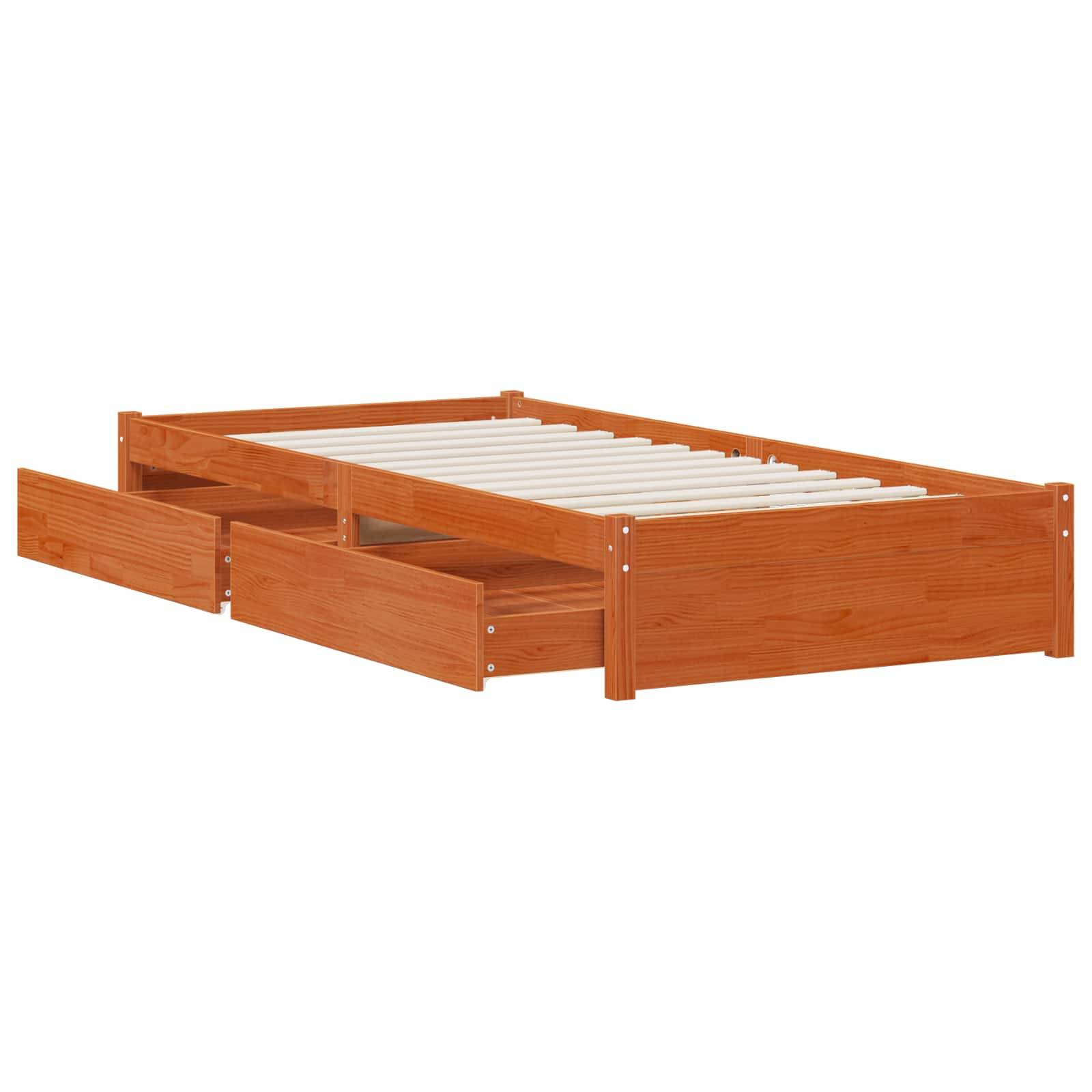 vidaXL Bettrahmen mit Schubladen 3 pcs Wachsbraun Kiefernholz