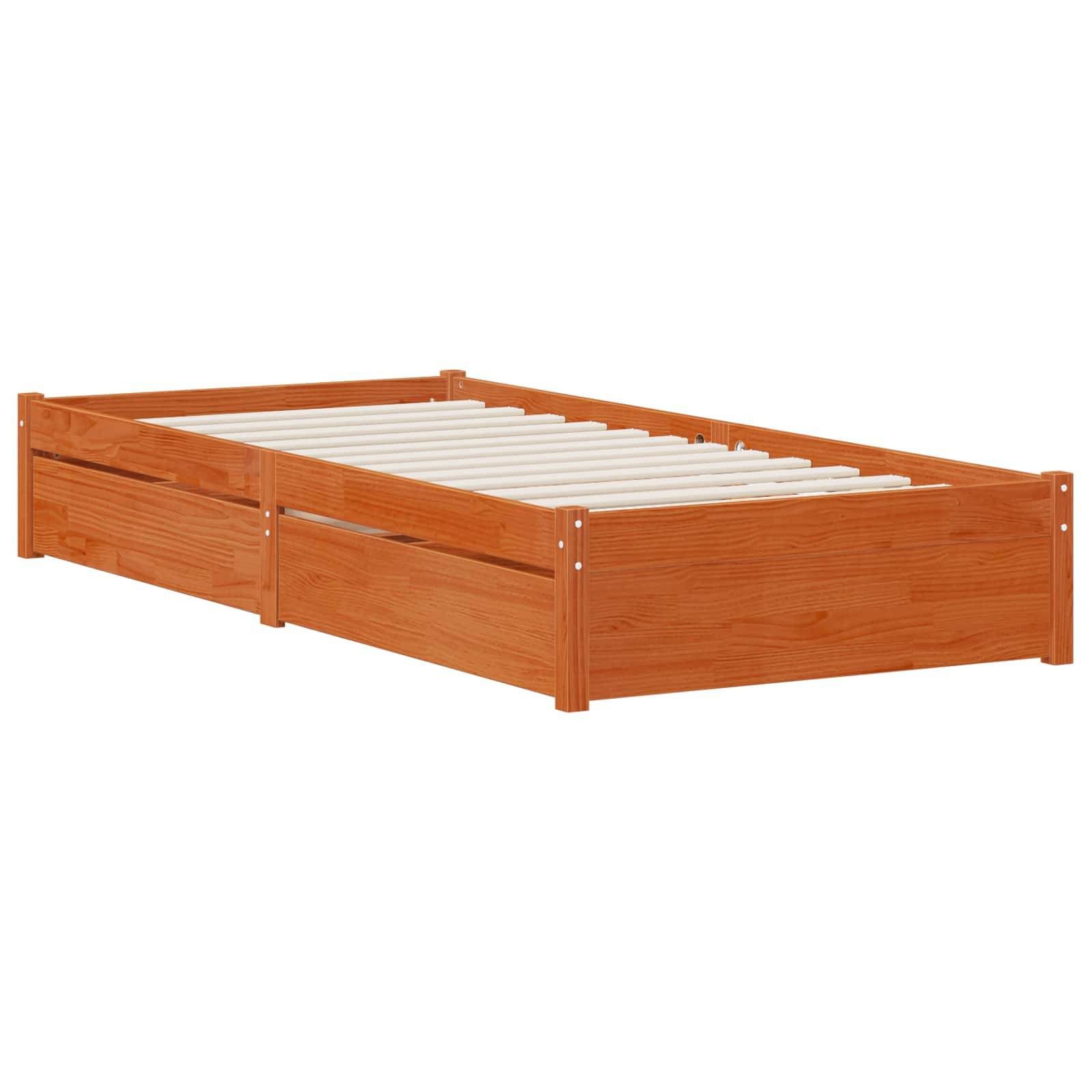 vidaXL Bettrahmen mit Schubladen 3 pcs Wachsbraun Kiefernholz