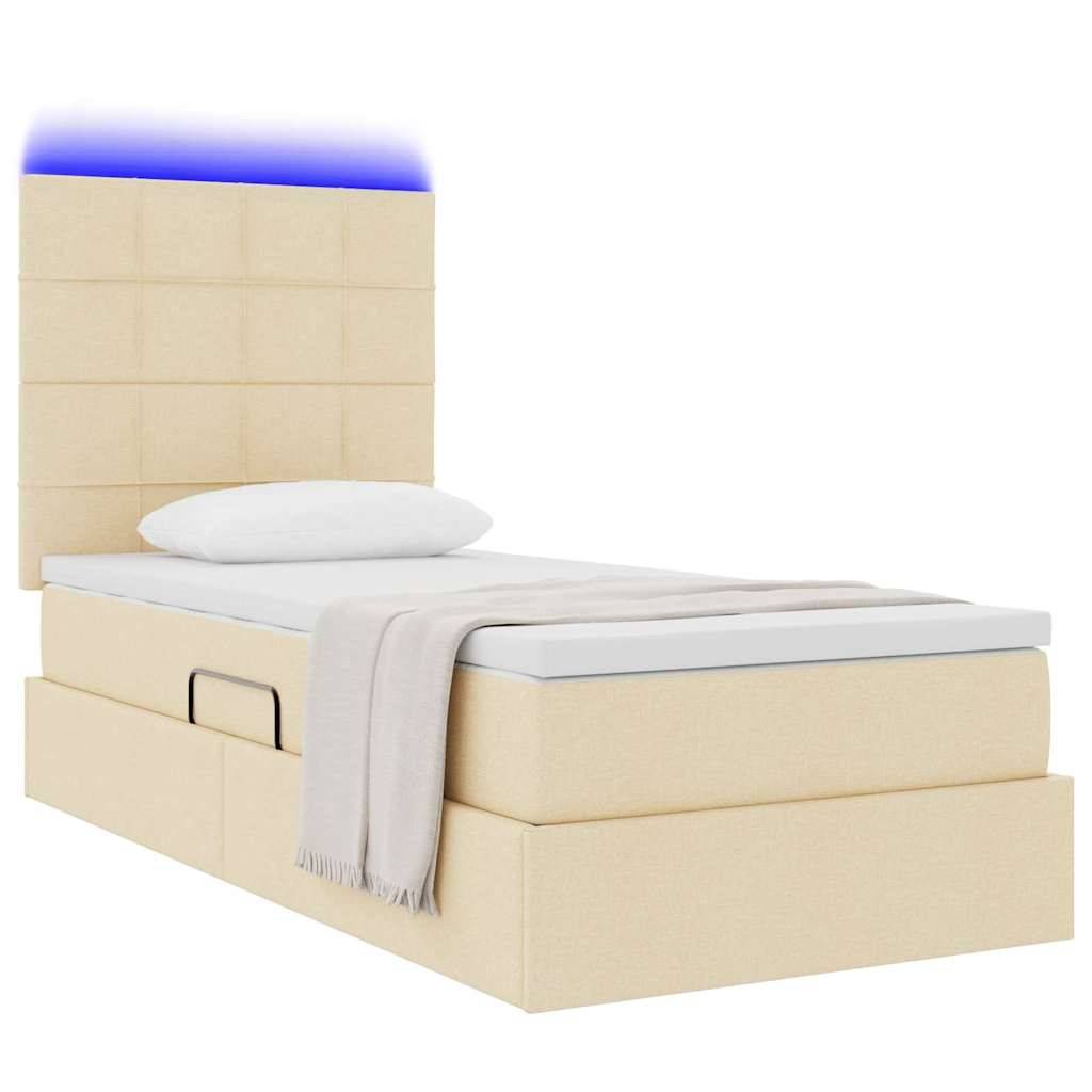 vidaXL LED-Speicherbett mit Matratze Creme 90 x 190 cm Stoff