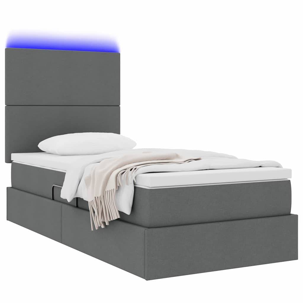 vidaXL LED-Speicherbett mit Matratze Dunkelgrau 90 x 200 cm Stoff