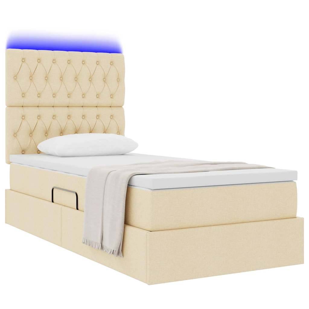 vidaXL LED-Speicherbett mit Matratze Creme 90 x 200 cm Stoff