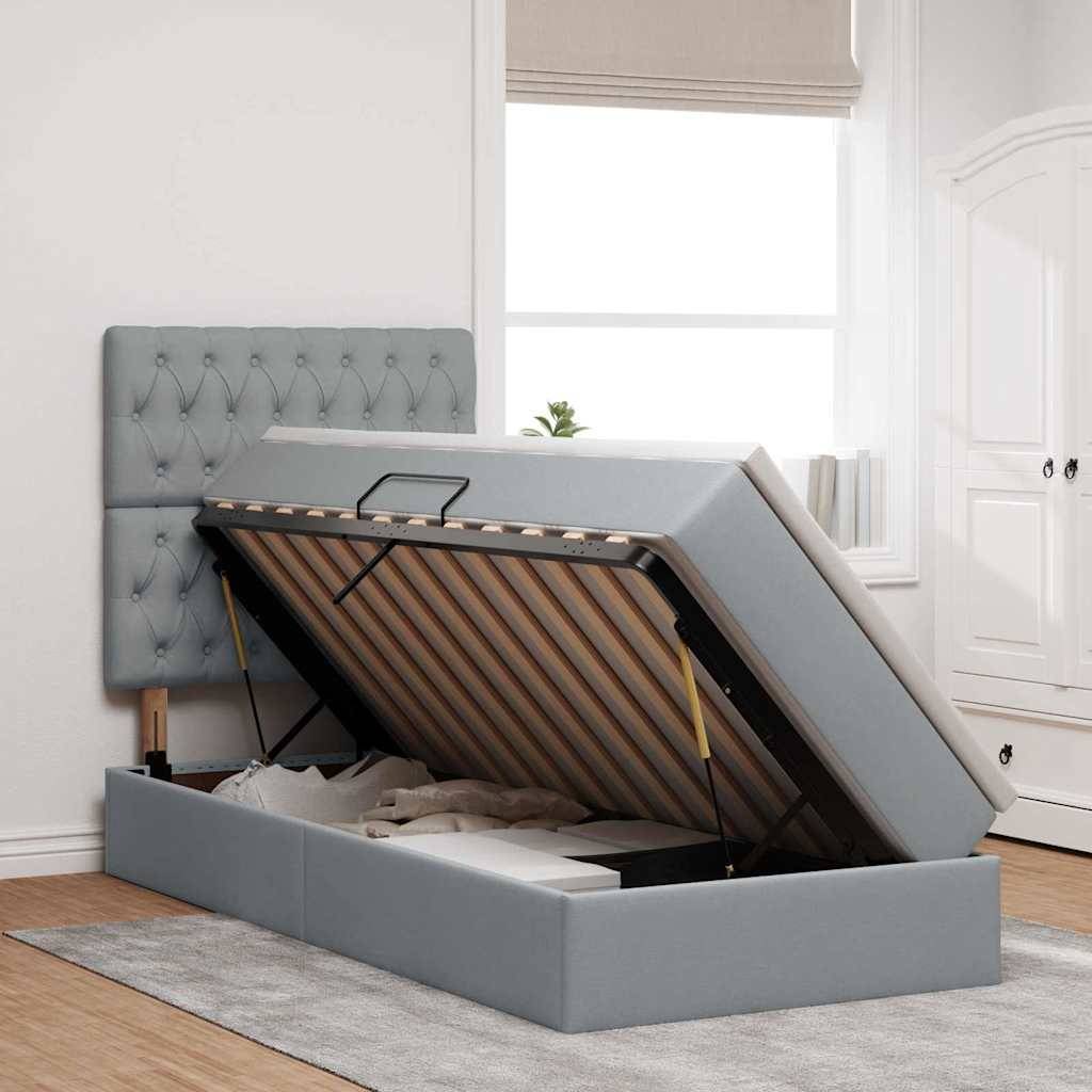 vidaXL Aufbewahrungsbett mit Matratze Hellgrau 90 x 190 cm Stoff