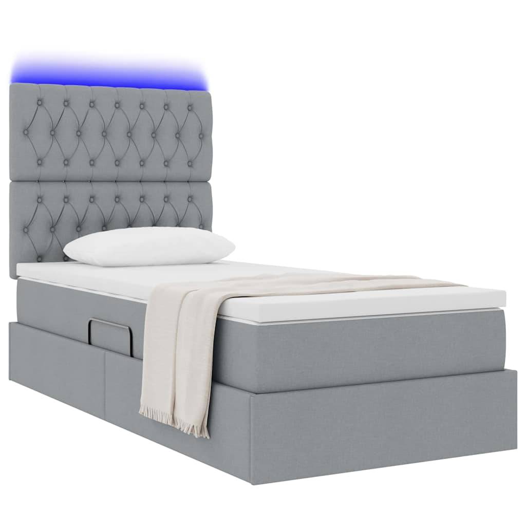 vidaXL Bett mit Stauraum und LED Hellgrau 90 x 200 cm Polyester
