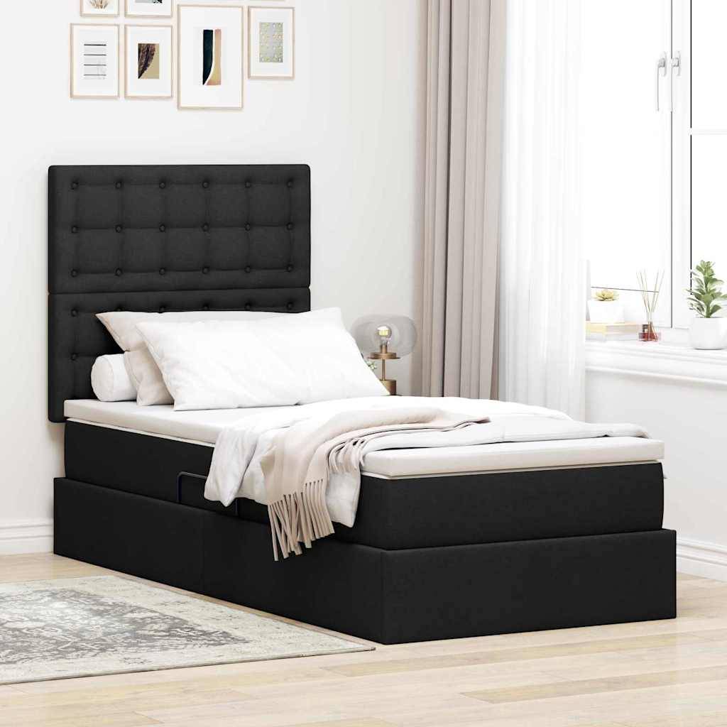 vidaXL Aufbewahrungsbett mit Matratze Schwarz 90 x 190 cm Stoff