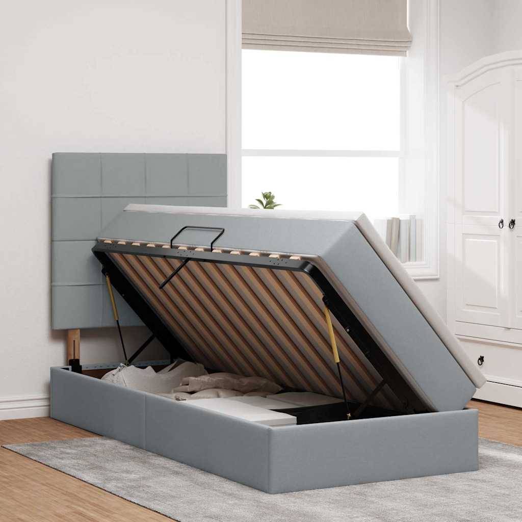vidaXL Aufbewahrungsbett mit Matratze Hellgrau 90 x 200 cm Stoff