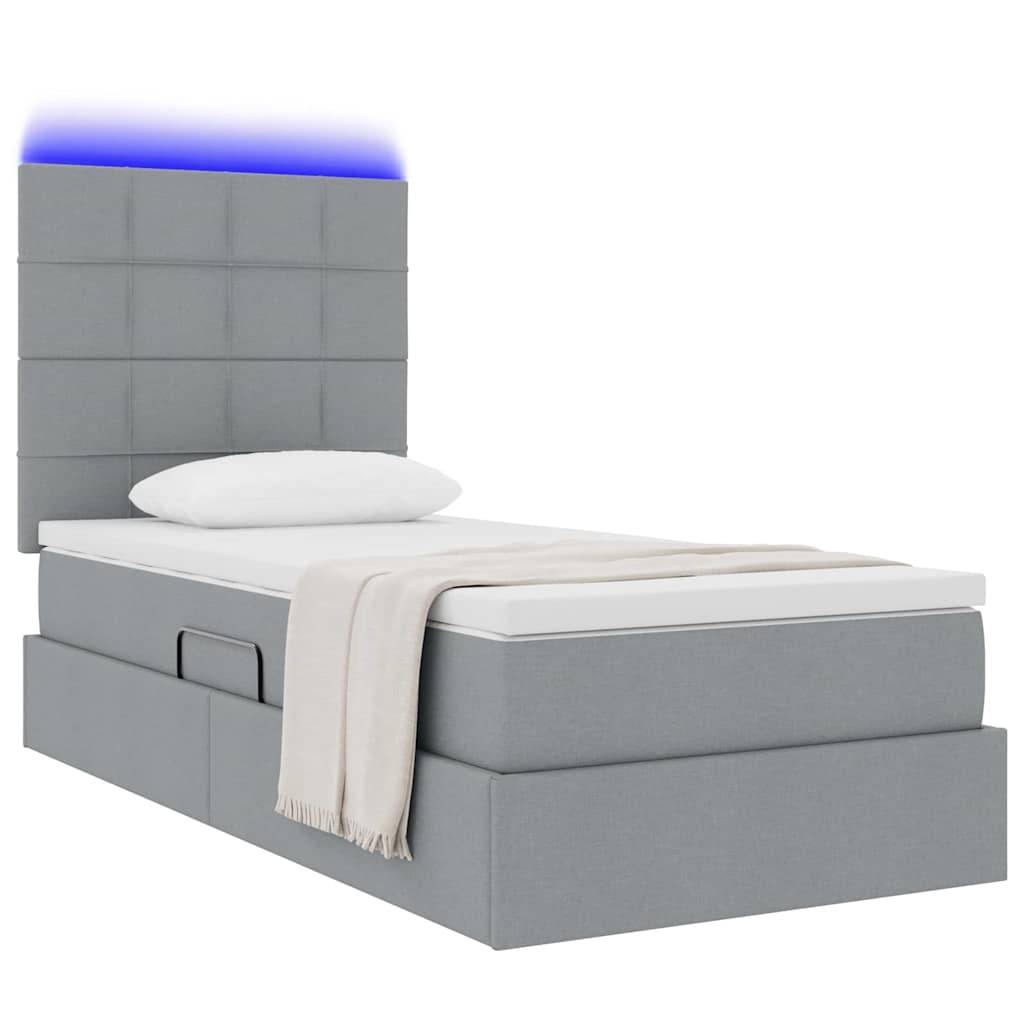 vidaXL LED-Speicherbett mit Matratze Hellgrau 90 x 200 cm Stoff
