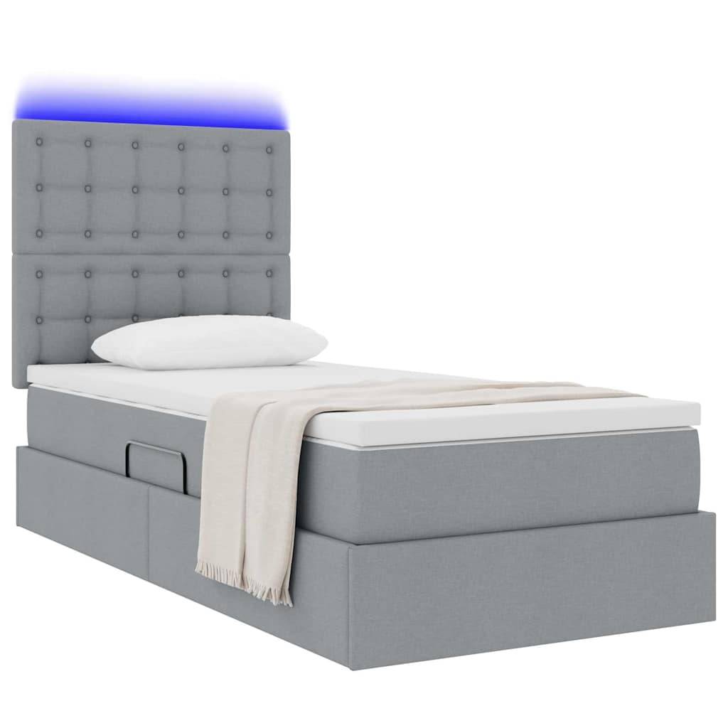 vidaXL LED-Speicherbett mit Matratze Hellgrau 90 x 190 cm Stoff