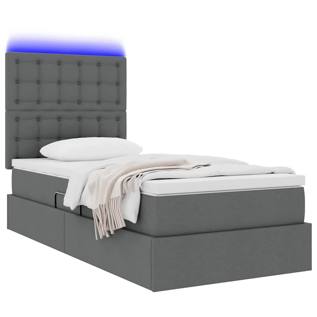 vidaXL LED-Speicherbett mit Matratze Dunkelgrau 90 x 200 cm Stoff