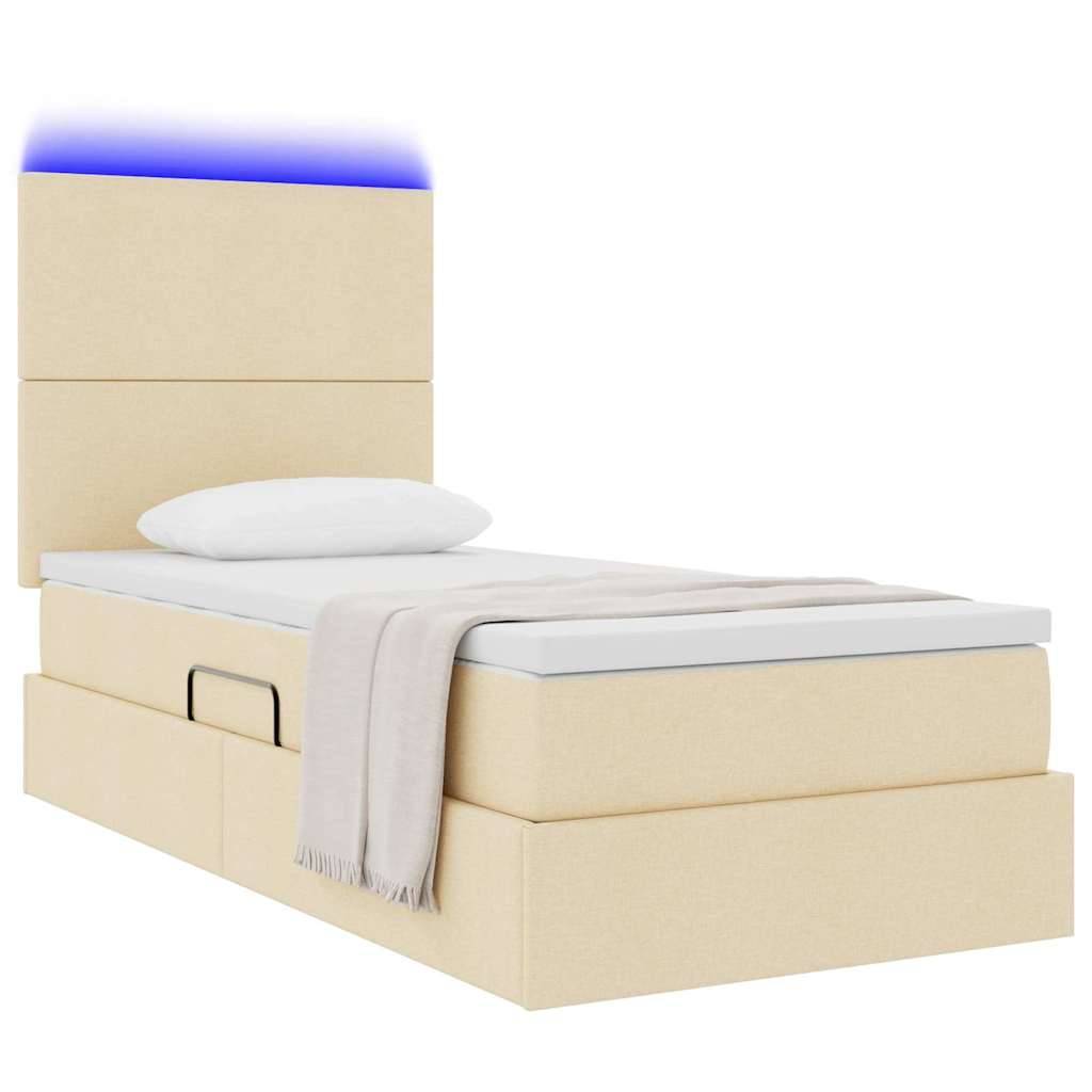 vidaXL LED-Speicherbett mit Matratze Creme 100 x 200 cm Stoff
