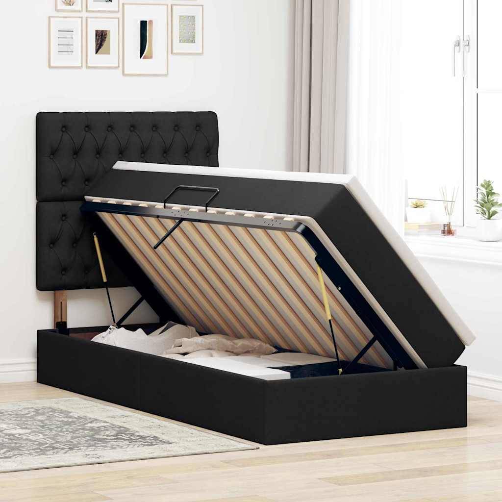 vidaXL LED-Speicherbett mit Matratze Schwarz 90 x 190 cm Stoff