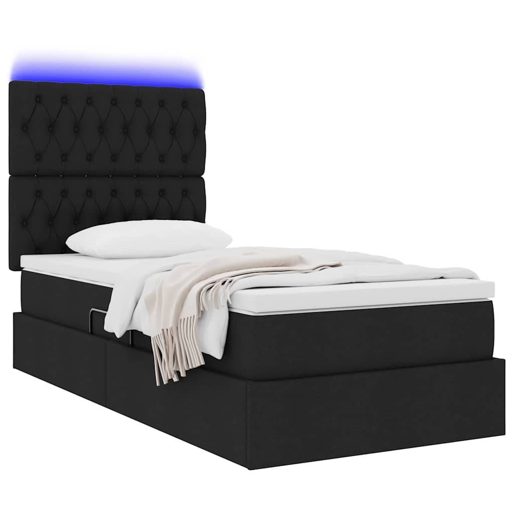 vidaXL LED-Speicherbett mit Matratze Schwarz 90 x 190 cm Stoff
