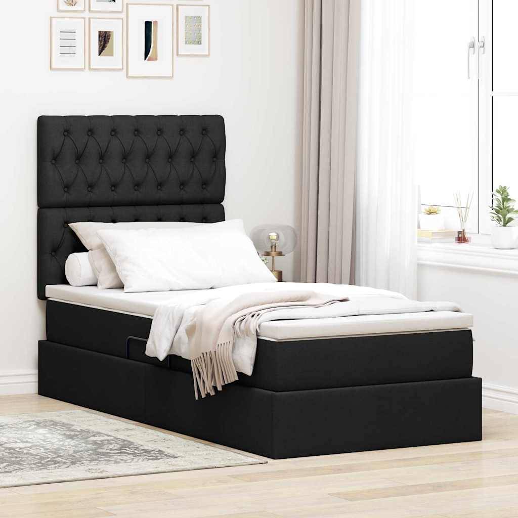 vidaXL LED-Speicherbett mit Matratze Schwarz 90 x 190 cm Stoff