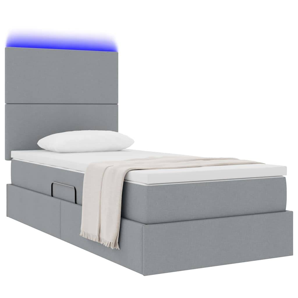 vidaXL LED-Speicherbett mit Matratze Hellgrau 90 x 200 cm Stoff