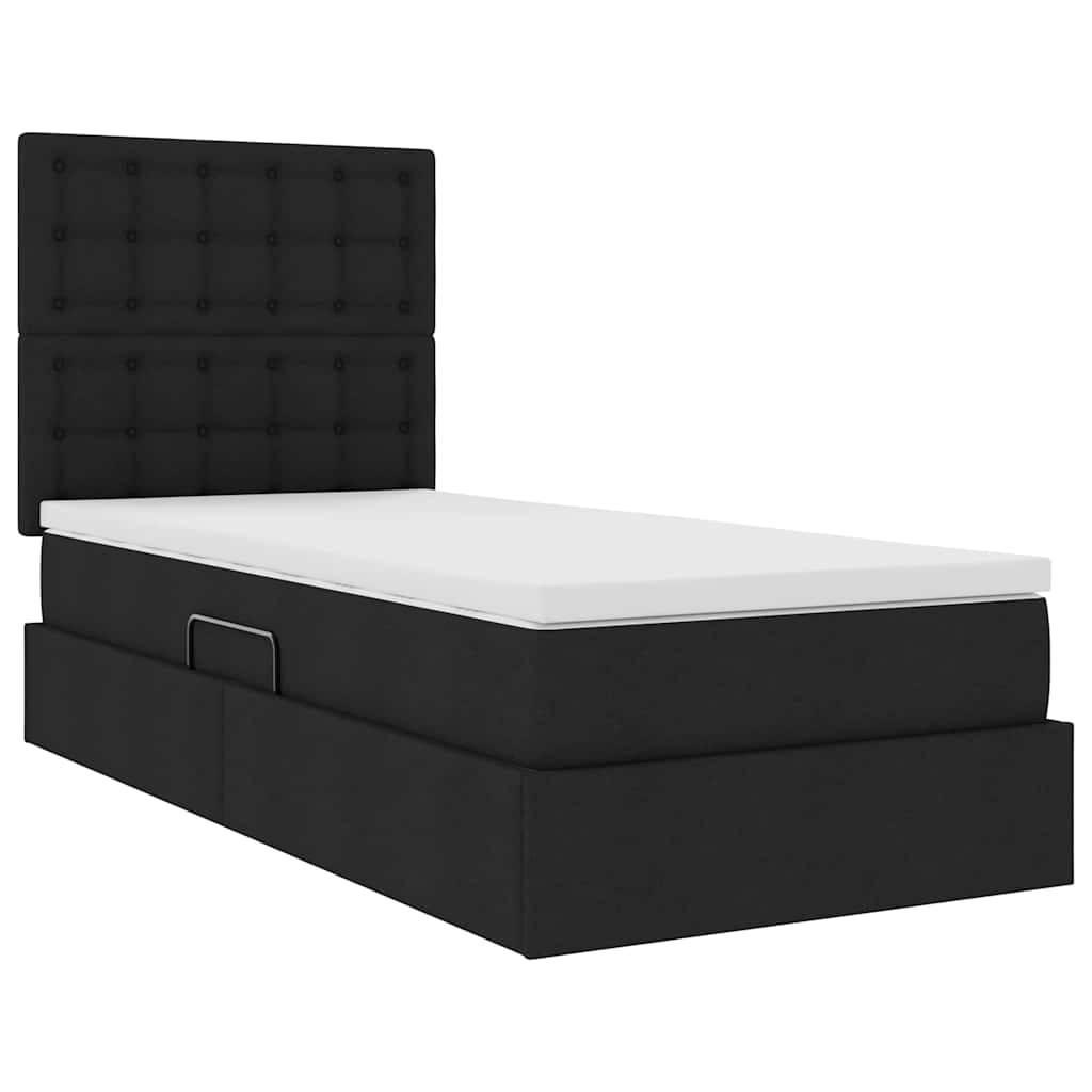 vidaXL LED-Speicherbett mit Matratze Schwarz 90 x 200 cm Stoff