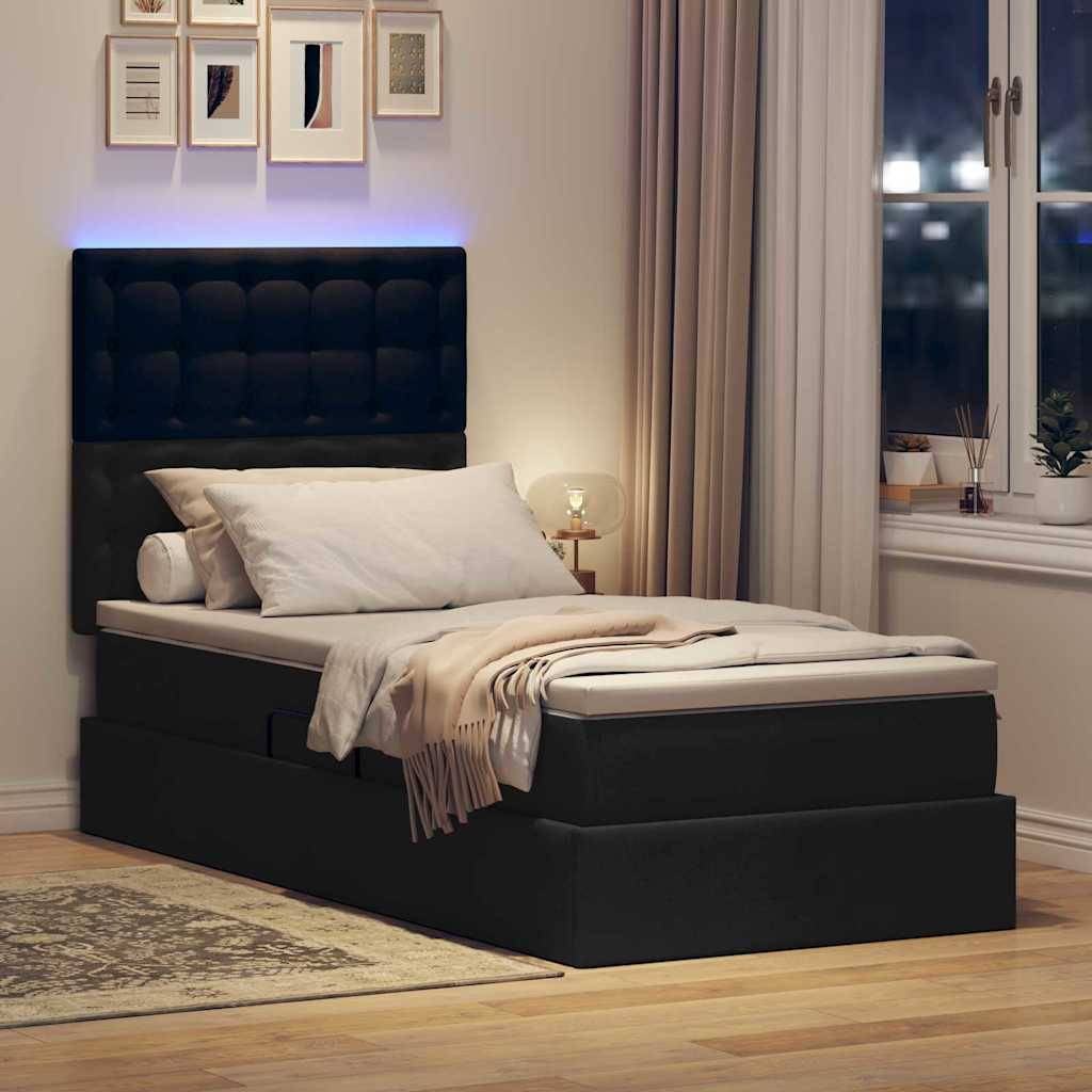 vidaXL LED-Speicherbett mit Matratze Schwarz 90 x 200 cm Stoff