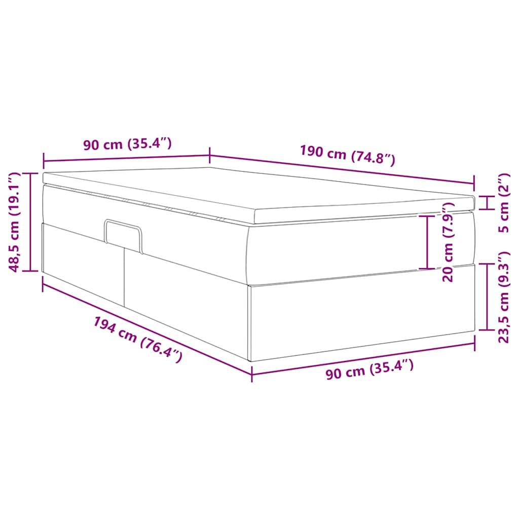 vidaXL Aufbewahrungsbett mit Matratze Dunkelgrau 90 x 190 cm Polyester