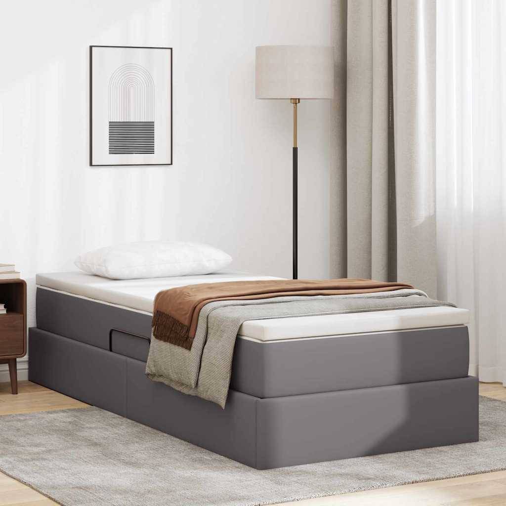 vidaXL Aufbewahrungsbett mit Matratze Grau 90 x 200 cm Kunstleder