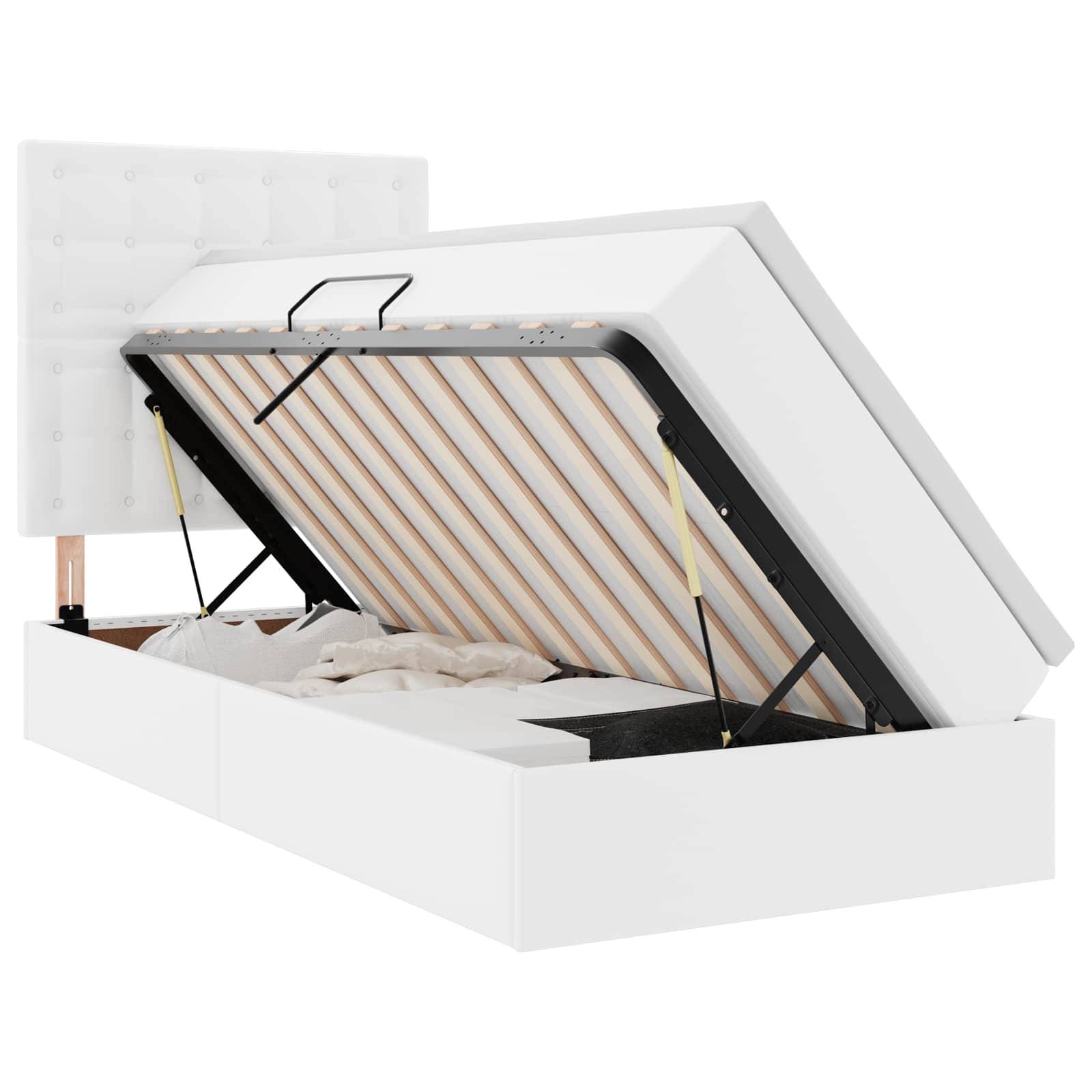 vidaXL Bett mit Stauraum und LED Reinweiß 90 x 200 cm Kunstleder