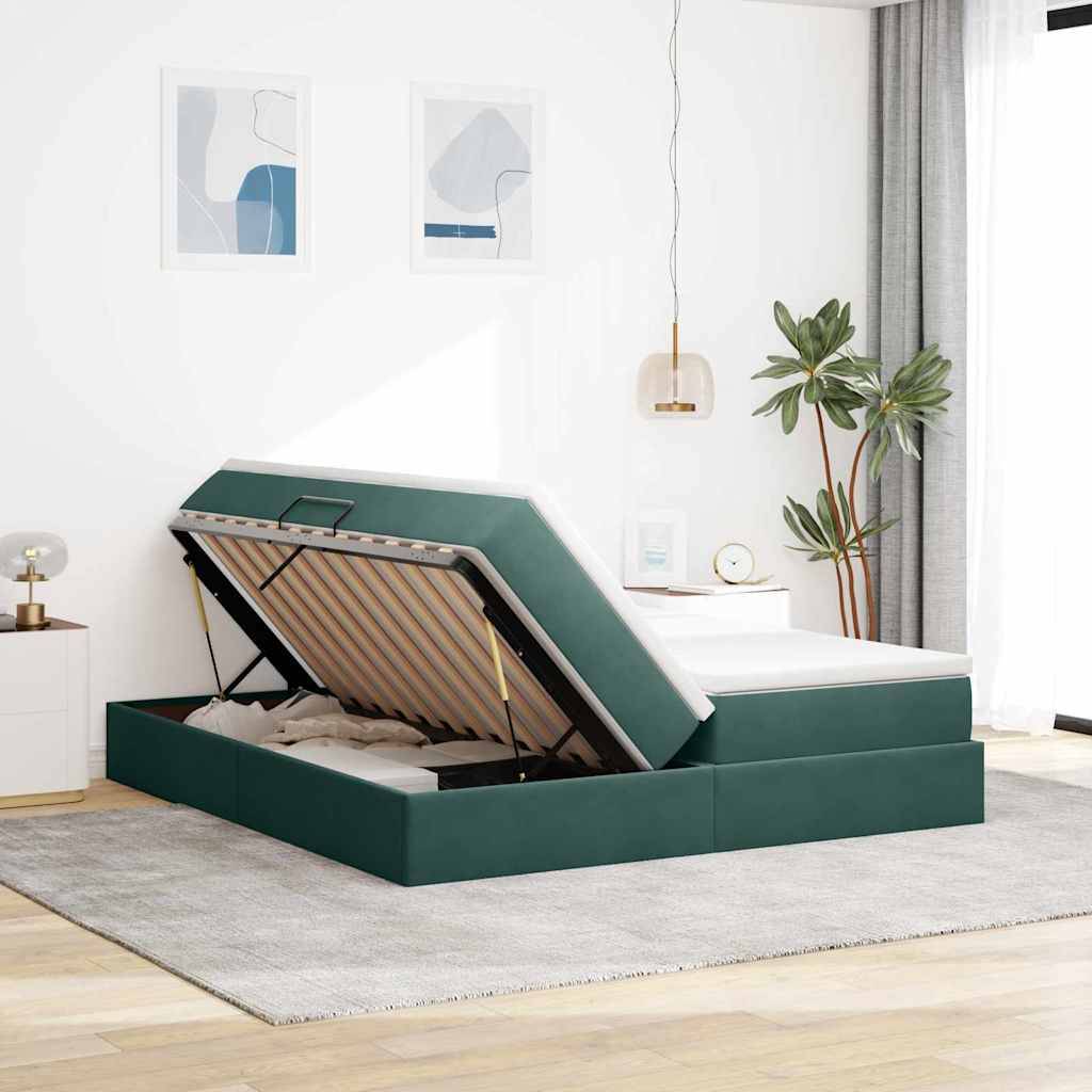 vidaXL Aufbewahrungsbett mit Matratze Dunkelgrün 200 x 200 cm Samt