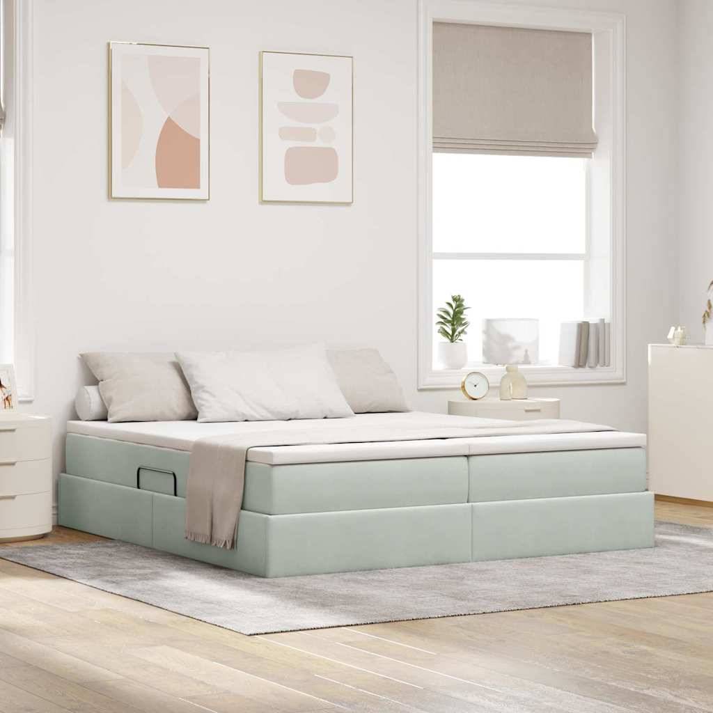 vidaXL Aufbewahrungsbett mit Matratze Hellgrau 200 x 200 cm Samt