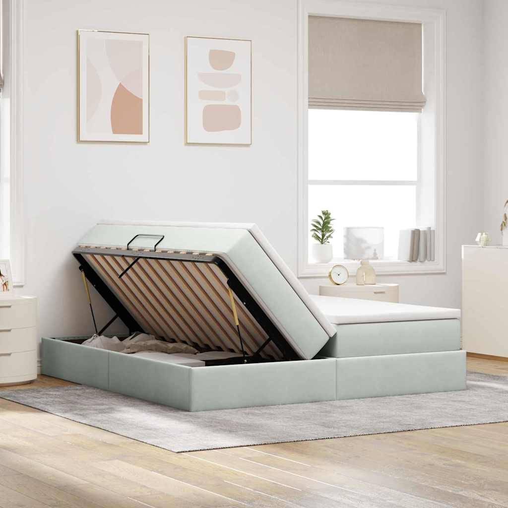 vidaXL Aufbewahrungsbett mit Matratze Hellgrau 200 x 200 cm Samt
