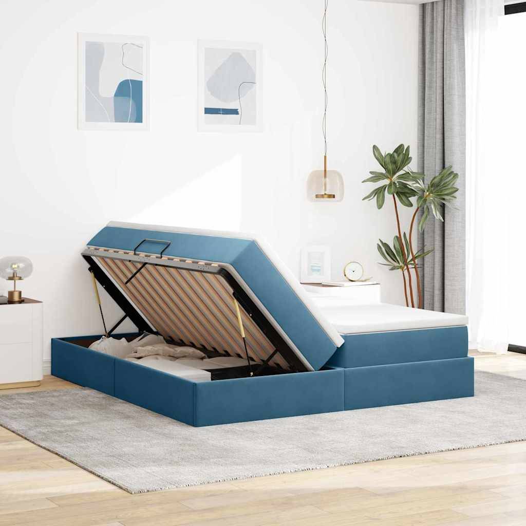 vidaXL Aufbewahrungsbett mit Matratze Dunkelblau 200 x 200 cm Samt