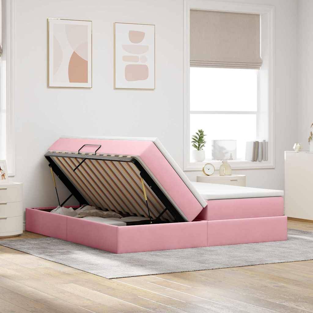 vidaXL Aufbewahrungsbett mit Matratze Rosa 200 x 200 cm Samt