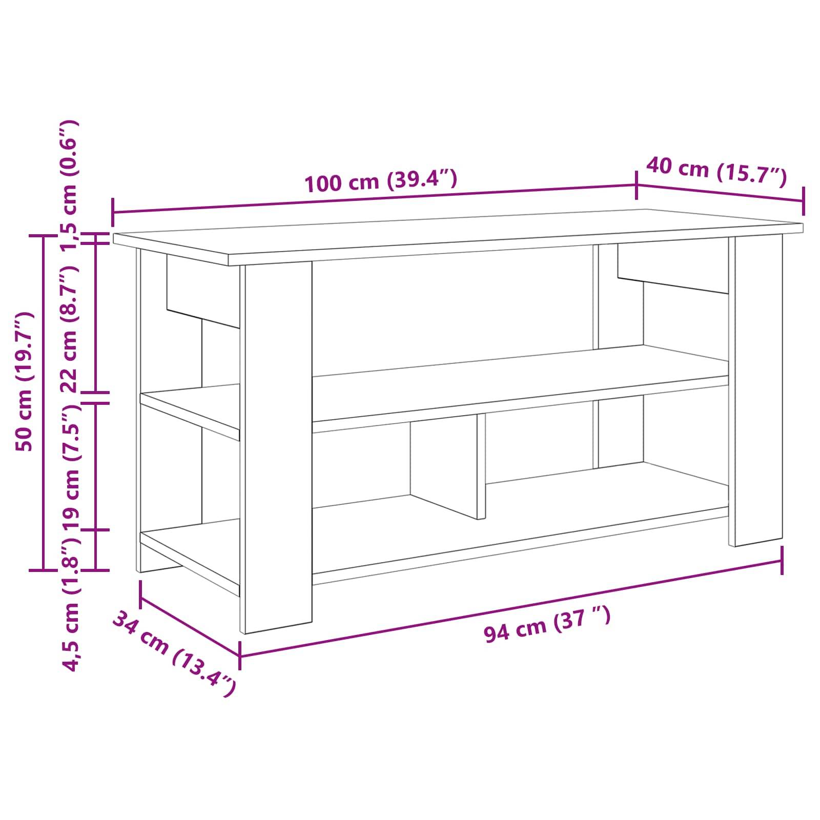 vidaXL TV-Ständer Beton Grau 100 x 40 x 50 cm