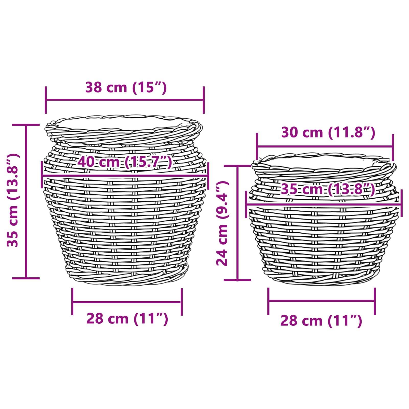 vidaXL Blumentopfkorb mit Speicher 2 pcs Grau Lacak Rattan